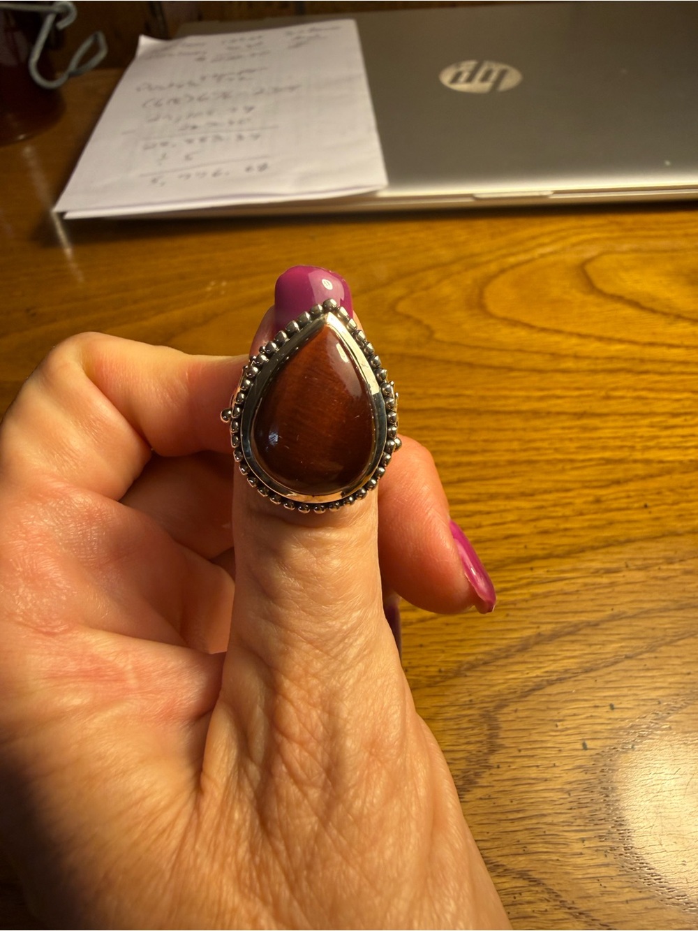 Size 8 Sterling Teardrop Tiger’s Eye Stone Ring